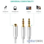 UGreen 10790 3.5mm Audio Female To 2X 3.5mm Audio & Microphone Male Splitter 0.25m Cable With Gold-Plated Connectors - White Colour - Image 2