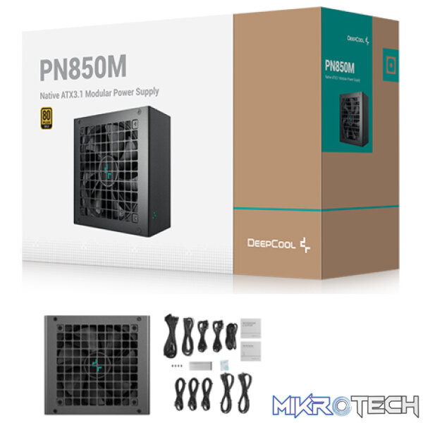 DeepCool PN850M 850W 80+ Gold And Cybenetics Gold Certified ATX 12V V3.1 Full Modular Power Supply With 120mm FDB Fan, Full Bridge SRC LLC+DC-to-DC Conversion & Active PFC Design - Black Colour - Image 5