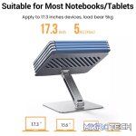 UGreen 40291 Adjustable/ Foldable Premium Aluminium Alloy Notebook Stand With 180° Adjustable Viewing Angle And Easy Height Adjustment And Supports Upto 17.3" Size And 5KG Max. Weight - Silver Colour - Image 2