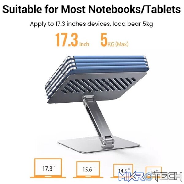 UGreen 40291 Adjustable/ Foldable Premium Aluminium Alloy Notebook Stand With 180° Adjustable Viewing Angle And Easy Height Adjustment And Supports Upto 17.3" Size And 5KG Max. Weight - Silver Colour - Image 2