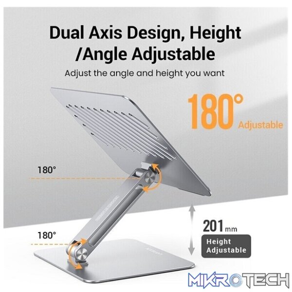 UGreen 40291 Adjustable/ Foldable Premium Aluminium Alloy Notebook Stand With 180° Adjustable Viewing Angle And Easy Height Adjustment And Supports Upto 17.3" Size And 5KG Max. Weight - Silver Colour - Image 3