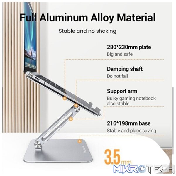 UGreen 40291 Adjustable/ Foldable Premium Aluminium Alloy Notebook Stand With 180° Adjustable Viewing Angle And Easy Height Adjustment And Supports Upto 17.3" Size And 5KG Max. Weight - Silver Colour - Image 4