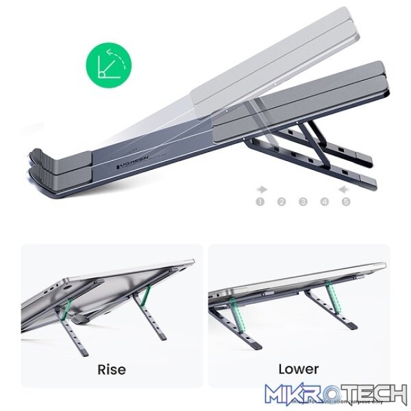 UGreen 40289 Compact Foldable Aluminium Laptop Riser With Five Adjustable Angles And Support upto 17" Size - Aluminium Silver Colour - Image 2