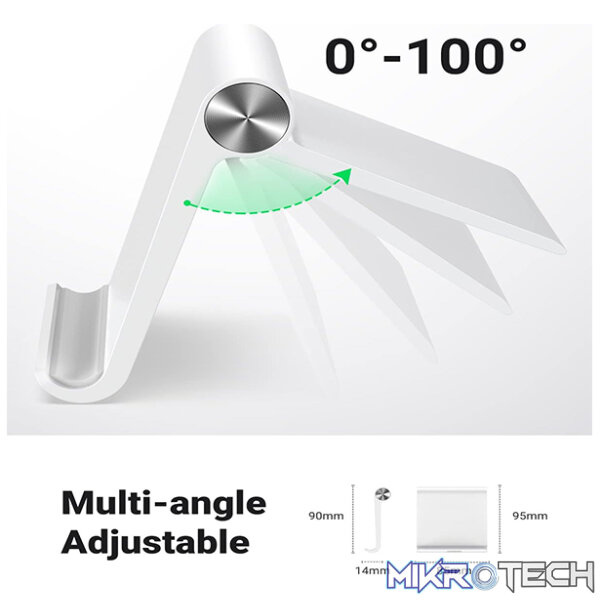 UGreen 30285 Multi-Angle Adjustable Mobile Phone Stand With Aluminum Alloy Hinge & Suitable for 4 ~ 7.9" Smartphone/Tablet - White Colour - Image 2