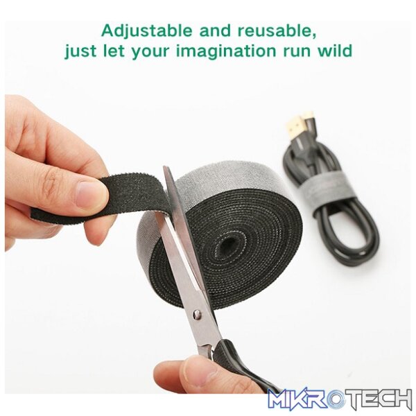 UGreen 40354 Nylon Hook & Loop 2m Cable Ties With High-Quality Materials & Strong Adhesion - Black Colour. - Image 2
