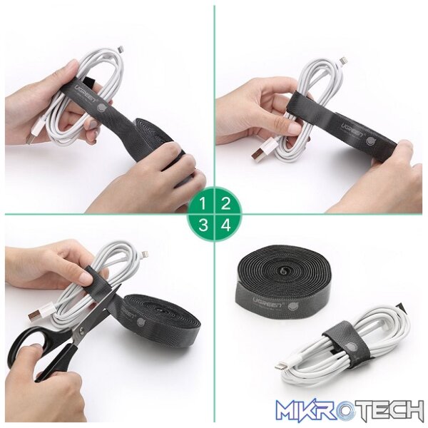 UGreen 40354 Nylon Hook & Loop 2m Cable Ties With High-Quality Materials & Strong Adhesion - Black Colour. - Image 4