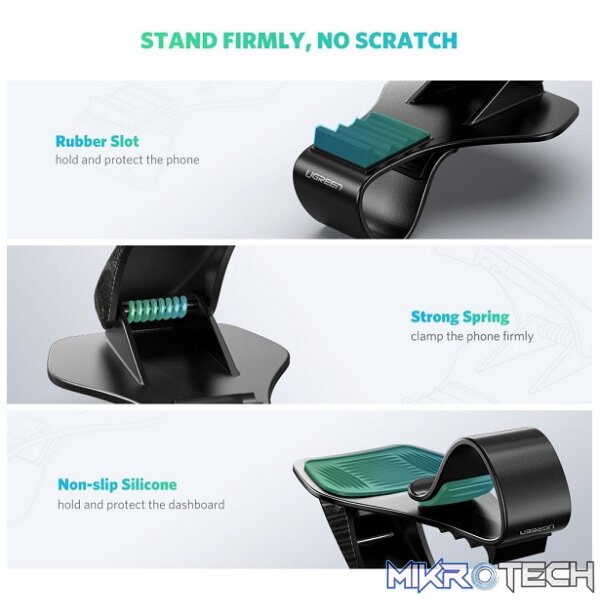 UGreen 40998 Car Dashboard Clip Phone Holder With Adjustable Angle Viewing & Suitable for 4 - 6.5" Mobile Devices - Black Colour. - Image 4