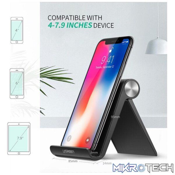 UGreen 50747 Multi-Angle Adjustable Mobile Phone Stand With Aluminum Alloy Hinge & Suitable for 4 ~ 7.9" Smartphone/Tablet - Black Colour - Image 2