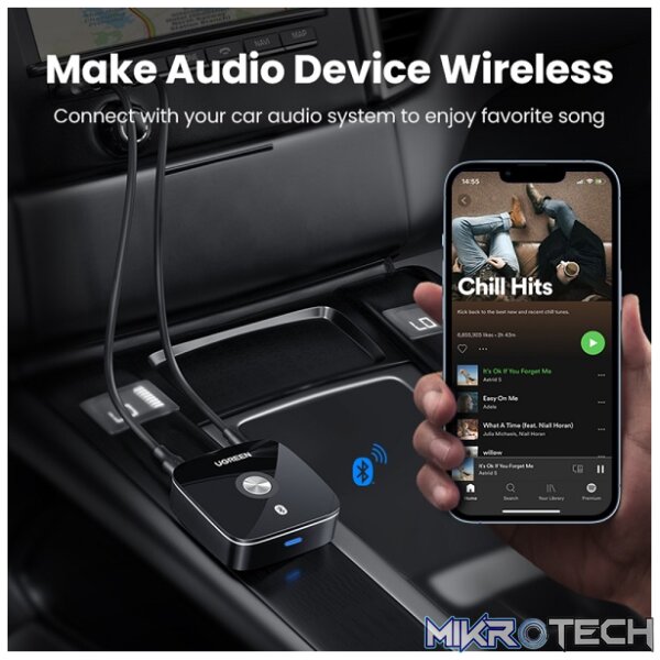 UGreen 40759 Wireless Bluetooth 5.1 Audio Receiver Adapter with 3.5mm and 2RCA Audio Output Ports - Black Colour - Image 3