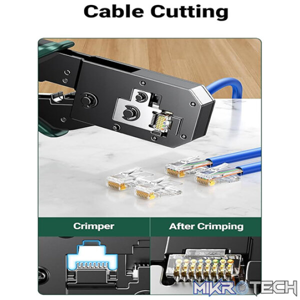 UGreen 70683 Multi-Functional LAN (RJ11/RJ45) Cable Crimping Tool With Good Bearing Capability And High Sharpness Blades - Black/Green Colour - Image 4