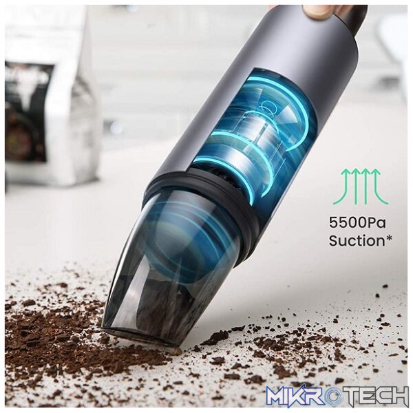 UGreen 80645 85Watt Portable / Rechargeable Cordless And Handheld Vacuum Cleaner With 2000mAh Li-Ion Battery, With Wet And Dry Dual Use Function And LED Light Indicator - With Suction Of 5500Pa - Metallic Grey Colour - Image 2