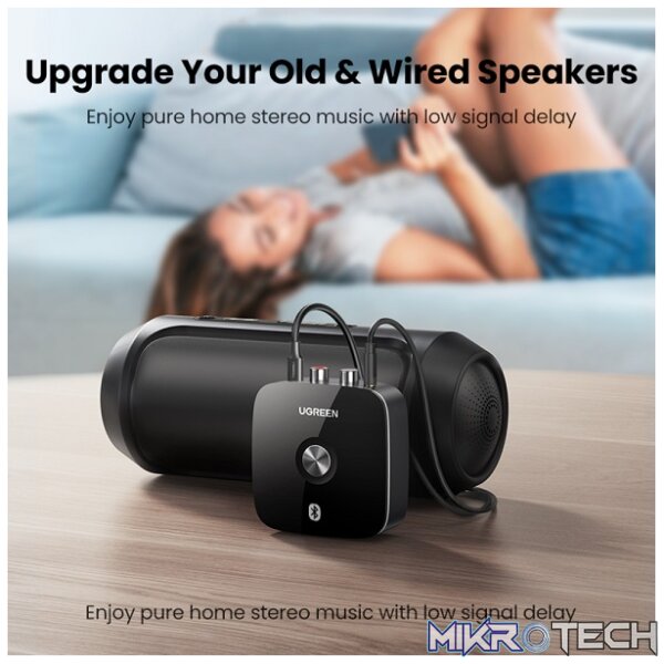 UGreen 40759 Wireless Bluetooth 5.1 Audio Receiver Adapter with 3.5mm and 2RCA Audio Output Ports - Black Colour - Image 4