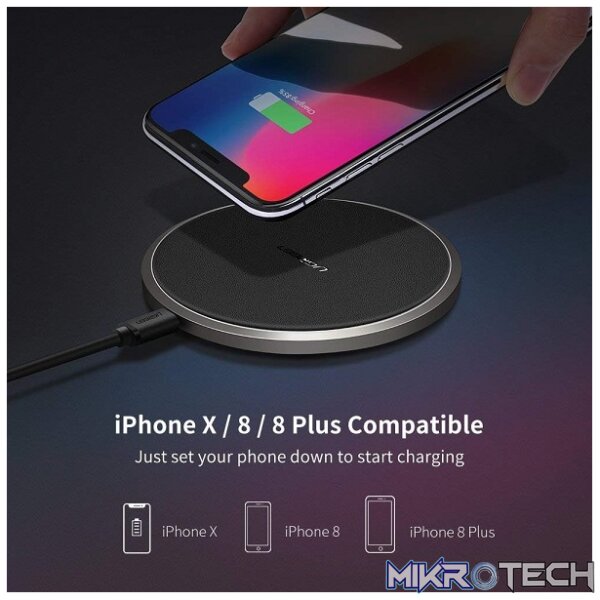 UGreen 50517 USB 10W(max) Qi Wireless Charger With LED Status Indicator and Anti-Slip Charging Pad Design & Supports Fast Charging Protocol - Black Colour - Image 2