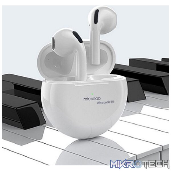 Microlab Wisepods 10 True Wireless Bluetooth 5.0 Earbuds With Built-in USB-C Charging Port And Lithium Battery Of 30mAh - White Colour - Image 3
