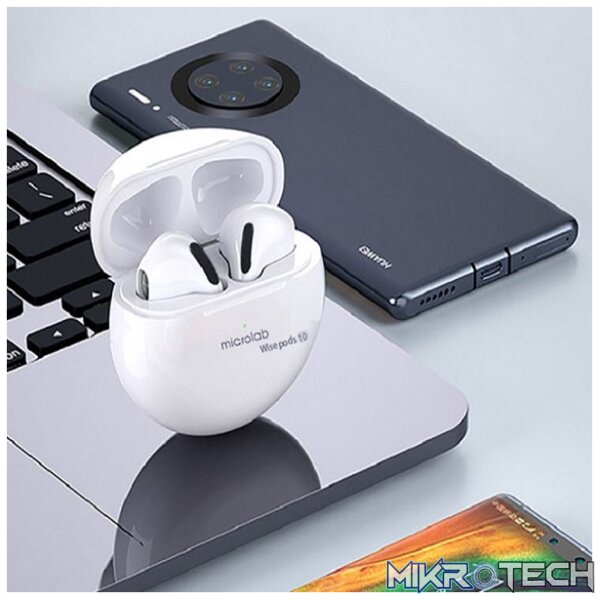 Microlab Wisepods 10 True Wireless Bluetooth 5.0 Earbuds With Built-in USB-C Charging Port And Lithium Battery Of 30mAh - White Colour - Image 4