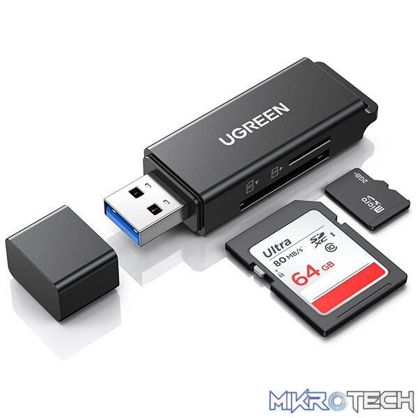 UGreen 40752 USB-A 3.0 Multi Card Reader With Built-in SD/TF Card Slots and Supports Data Transfer rate up to 5Gbps - Black Colour - Image 2