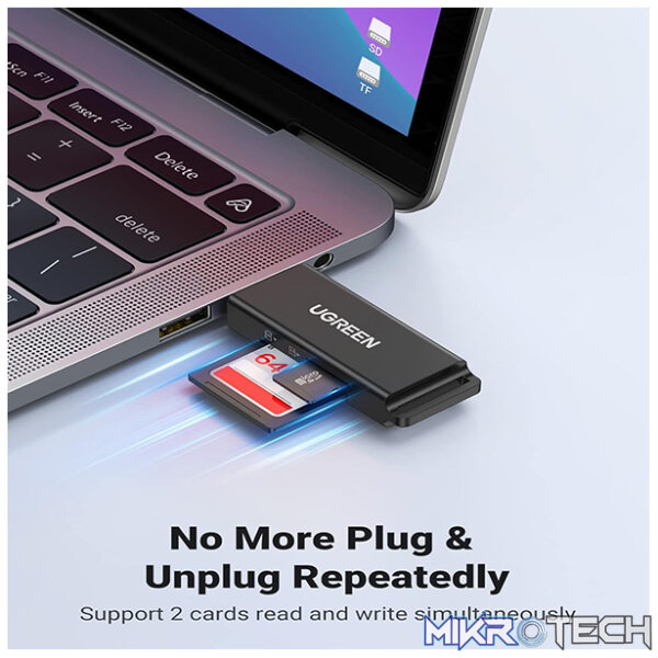 UGreen 40752 USB-A 3.0 Multi Card Reader With Built-in SD/TF Card Slots and Supports Data Transfer rate up to 5Gbps - Black Colour - Image 4