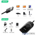 UGreen 40964 USB External Sound Adapter With 15cm Cable+Volume Control Button And Built-In 3.5mm Mono Microphone+Headphone And 4-Pin Combo Mic/Headphone Jack - Black Colour - Image 2