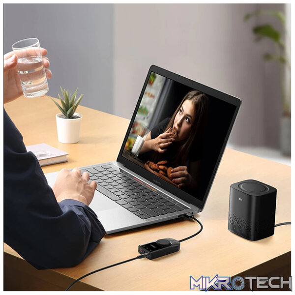 UGreen 40964 USB External Sound Adapter With 15cm Cable+Volume Control Button And Built-In 3.5mm Mono Microphone+Headphone And 4-Pin Combo Mic/Headphone Jack - Black Colour - Image 3