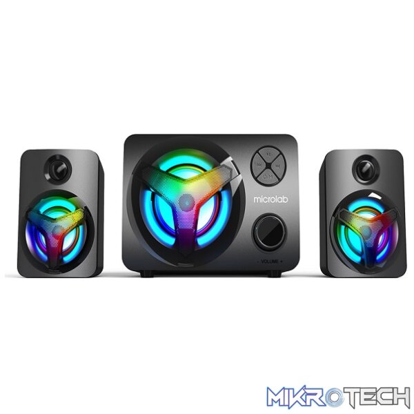 Microlab U210 2.1CH 11-Watt Subwoofer USB-Powered LED Speaker With Bluetooth, 1X AUX, USB, TF Card Slot And Built-in FM Radio - Black Colour - Image 3