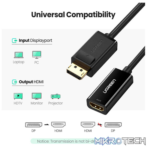 UGreen 40363 DisplayPort Male to HDMI Female Adapter with Gold-Plated Connectors, Release Button Design and Supports resolution up to 4K@30Hz - Black Colour - Image 4