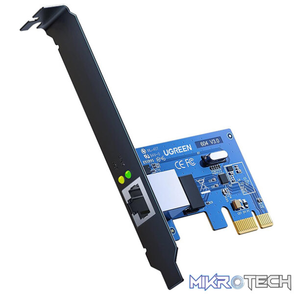 Product UGreen 30771 RJ45 Gigabit Ethernet Port PCI-e X1 Internal Expansion Card with Low Profile Bracket and Supports 1000Mbps network speed - Image 1