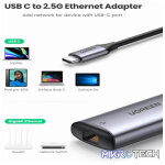 UGreen 70446 USB-C Gen 3.1 Male to RJ45 2.5Gbps Female Ethernet Adapter With Nickle-Plated Connectors And Ultra-Fast RTL8156 Chipset And Thunderbolt 3 Compatible - Grey Colour - Image 3