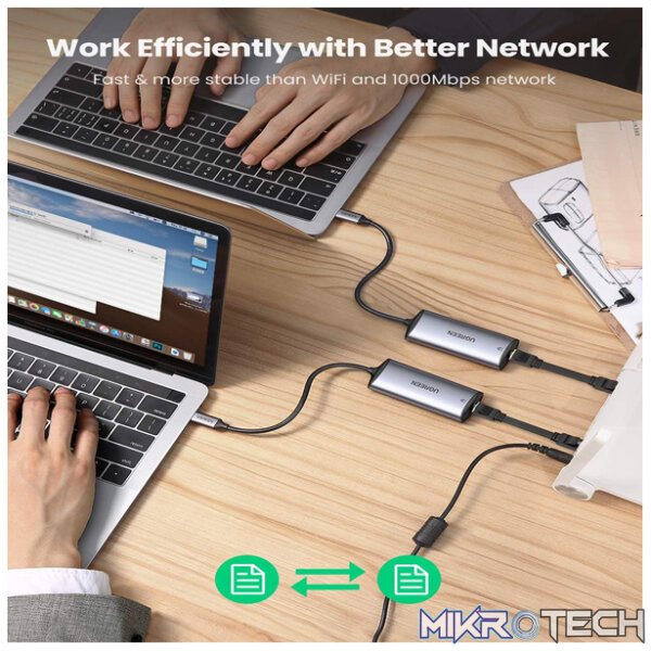 UGreen 70446 USB-C Gen 3.1 Male to RJ45 2.5Gbps Female Ethernet Adapter With Nickle-Plated Connectors And Ultra-Fast RTL8156 Chipset And Thunderbolt 3 Compatible - Grey Colour - Image 4
