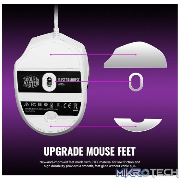 Cooler Master MM720 USB Gaming Mouse with RGB Illumination, Adjustable 16K DPI Optical Sensor and Legendary Claw Grip Shape - Matte White Colour - Image 5