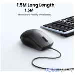 UGreen 90789 Ergonomic USB Wired Optical Mouse with 1200K DPI Sensor and Compatible with USB devices - Black Colour - Image 2