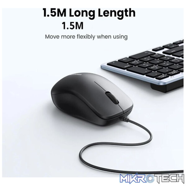 UGreen 90789 Ergonomic USB Wired Optical Mouse with 1200K DPI Sensor and Compatible with USB devices - Black Colour - Image 2