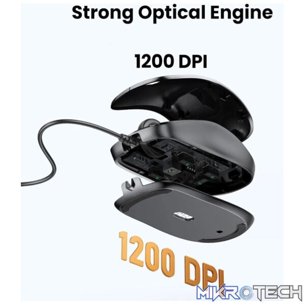 UGreen 90789 Ergonomic USB Wired Optical Mouse with 1200K DPI Sensor and Compatible with USB devices - Black Colour - Image 3