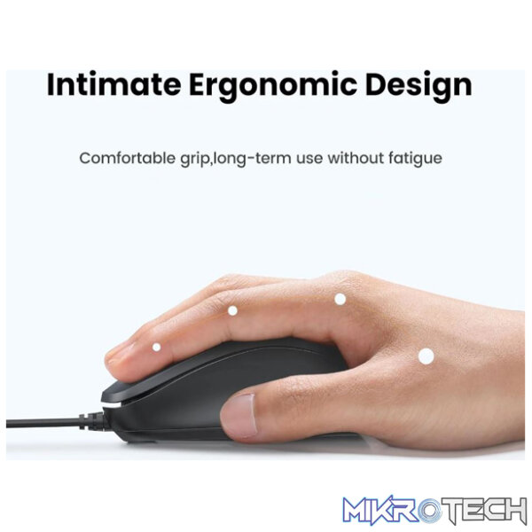 UGreen 90789 Ergonomic USB Wired Optical Mouse with 1200K DPI Sensor and Compatible with USB devices - Black Colour - Image 4