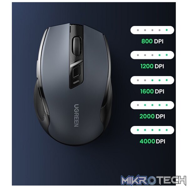 UGreen 90545 Ergonomic 2.4GHz Wireless Mouse With 5-Level DPI (4000/2400/1600/1200/800), 6 Buttons with Use Nano Receiver - Black/Grey Colour - Image 4