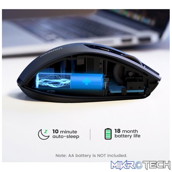 UGreen 90545 Ergonomic 2.4GHz Wireless Mouse With 5-Level DPI (4000/2400/1600/1200/800), 6 Buttons with Use Nano Receiver - Black/Grey Colour - Image 5