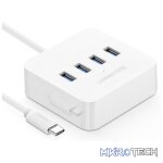 UGreen 30316 USB-C To USB-A 3.0 4-Port Hub with OTG Function and Supports data transfer speed up to 5Gbps - White Colour
