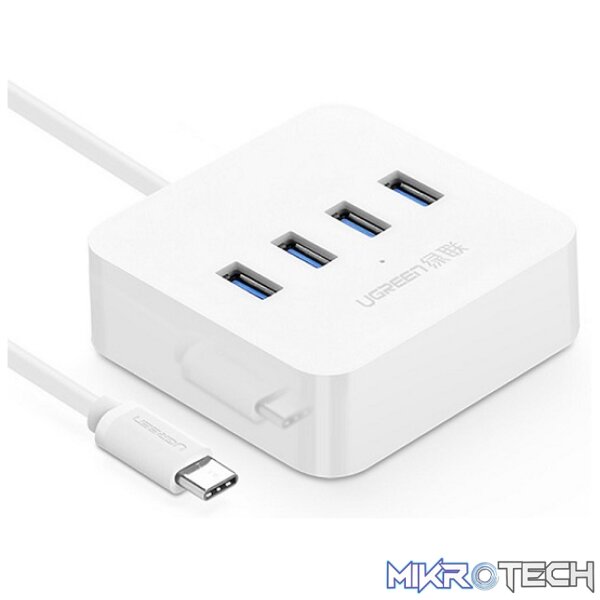 Product UGreen 30316 USB-C To USB-A 3.0 4-Port Hub with OTG Function and Supports data transfer speed up to 5Gbps - White Colour - Image 1
