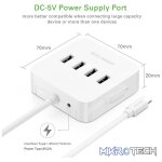 UGreen 30316 USB-C To USB-A 3.0 4-Port Hub with OTG Function and Supports data transfer speed up to 5Gbps - White Colour - Image 2