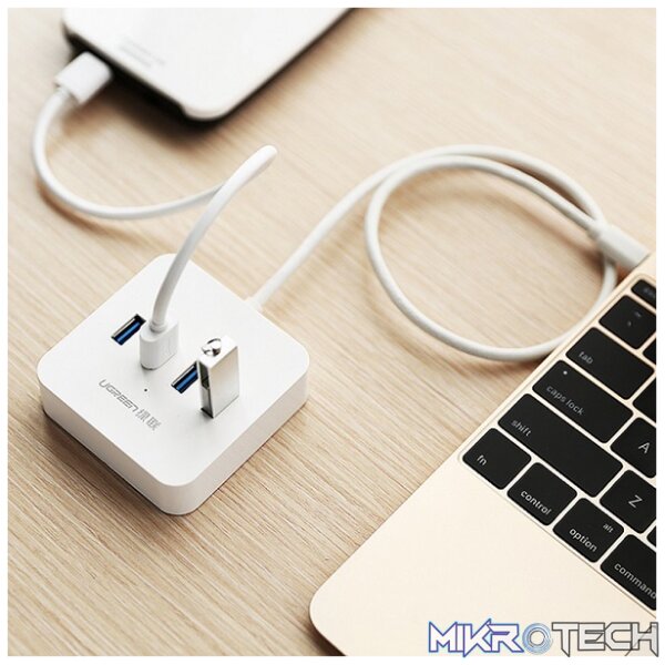 UGreen 30316 USB-C To USB-A 3.0 4-Port Hub with OTG Function and Supports data transfer speed up to 5Gbps - White Colour - Image 4