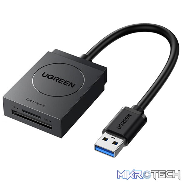 Product UGreen 20250 USB-A 3.0 Male Dual Slot Card Reader With 2x Built-in SD Card Slots & Supports Transfer rate up to 5Gbps - Black Colour - Image 1