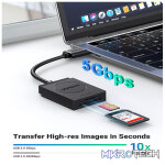 UGreen 20250 USB-A 3.0 Male Dual Slot Card Reader With 2x Built-in SD Card Slots & Supports Transfer rate up to 5Gbps - Black Colour - Image 5