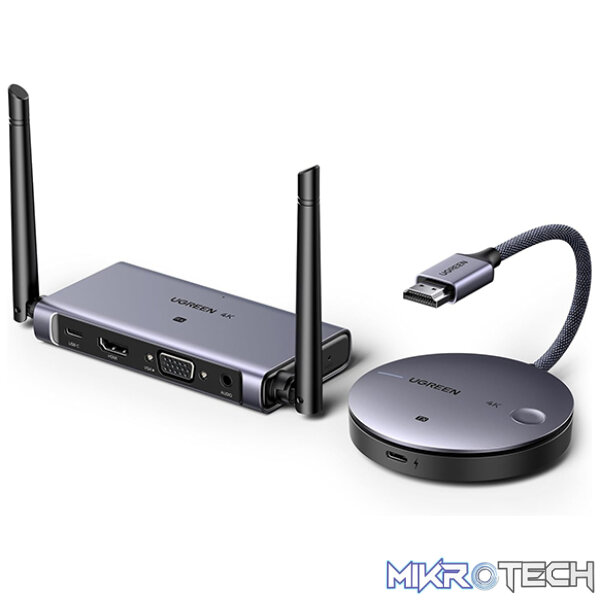 Product UGreen 90909A HDMI / VGA 4K@30Hz (Max) Wireless Display Transmitter And Receiver Upto 50m (1080P) (Without Signal Interference) Supporting Audio - Grey Colour - Image 1