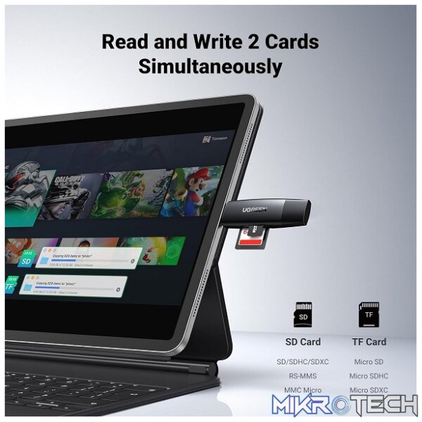 UGreen 80191 USB-C & USB-A 3.0 Multi-Card Reader with 5Gbps Transfer Speed, OTG Function & 2TB Capacity - Black Colour - Image 3