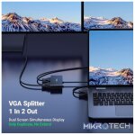 UGreen 20918 VGA 1X Male to 2X Female 2Port Splitter with Nickle-Plated Connector, Support Full HD 1920x1440@60Hz resolution & Built-in Micro-USB Power Port - Black Colour - Image 2