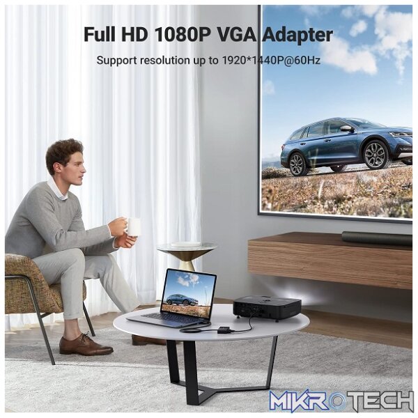 UGreen 20918 VGA 1X Male to 2X Female 2Port Splitter with Nickle-Plated Connector, Support Full HD 1920x1440@60Hz resolution & Built-in Micro-USB Power Port - Black Colour - Image 3