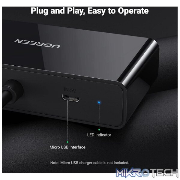 UGreen 20918 VGA 1X Male to 2X Female 2Port Splitter with Nickle-Plated Connector, Support Full HD 1920x1440@60Hz resolution & Built-in Micro-USB Power Port - Black Colour - Image 4