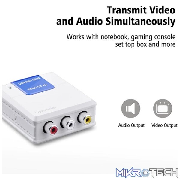 UGreen 40223 HDMI Female to AV (R/W/Y) Female Adapter with Gold-Plated HDMI Port & Supports Video and Audio simultaneously - White Colour - Image 3