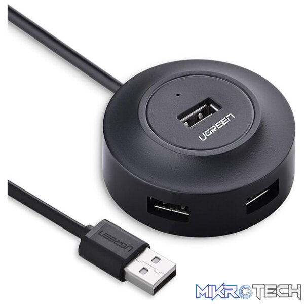 Product UGreen 20277 USB-A 2.0 Female 4-Port Hub With Micro-USB Power Port and Nickle-Plated Connector & Supports Data Transfer rate up to 480Mbps - Black Colour. - Image 1