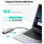 UGreen 60812 USB-A 3.0 Male to 3Port Female Hub & Gigabit Ethernet Adapter With Built-in Micro-USB Power Port & Supports data transfer up to 5Gbps - Grey Colour - Image 3