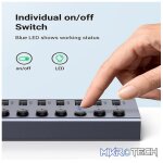 UGreen 90307 USB-A V3.0 7 Ports Data Sync / Charge Powered Hub Via USB-C to USB-A Cable Data Connection And With LED On/Off Button And Powered With DC 12V/2A Supply - Grey Colour - Image 3